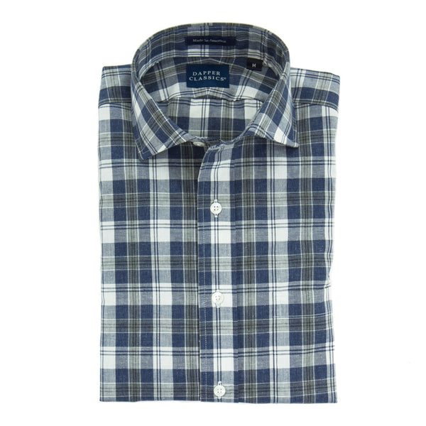 Navy with Gray and White Plaid Oxford Shirt Trim Fit