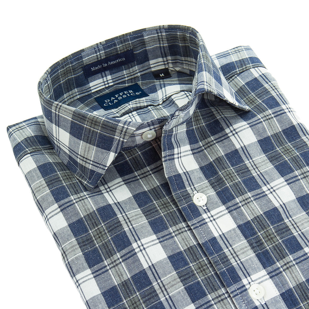 Navy with Gray and White Plaid Oxford Shirt Trim Fit