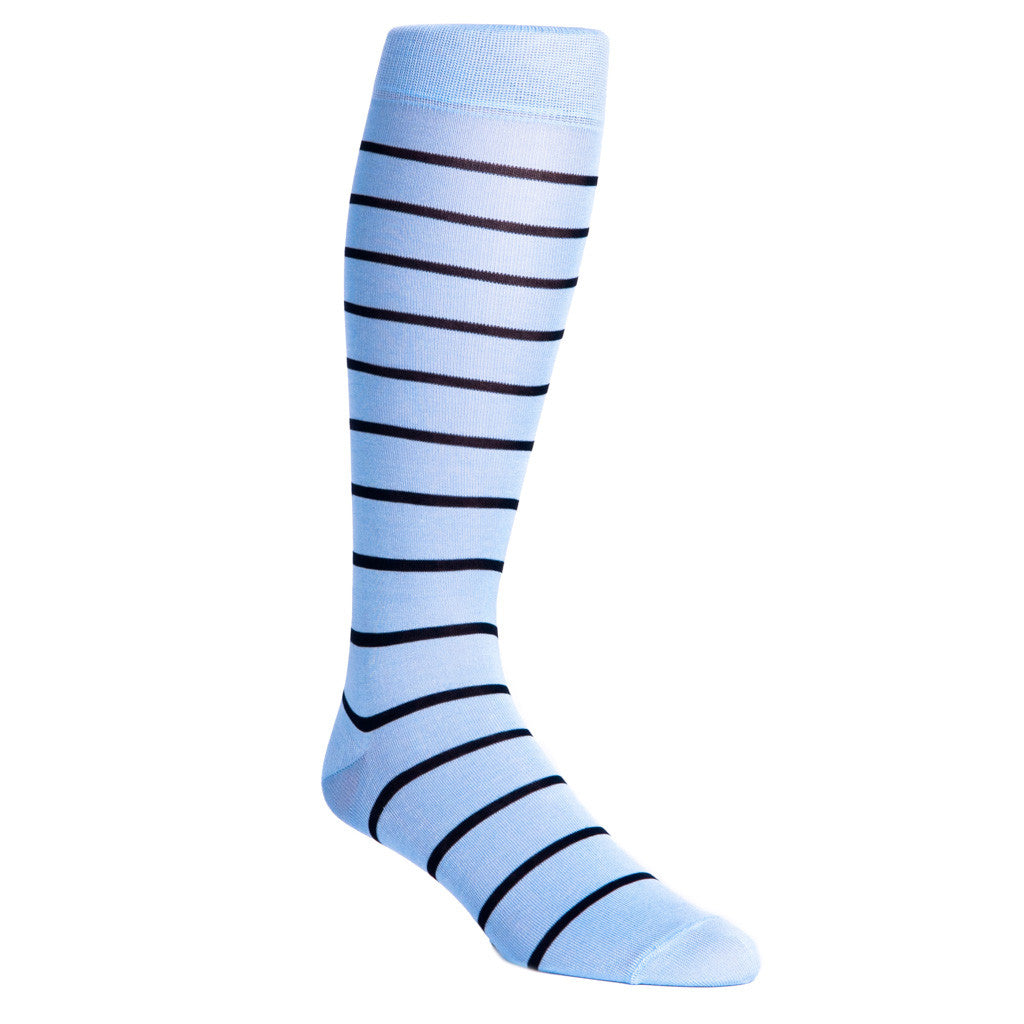 Sky Blue with Navy Stripe Socks - over-the-calf - dapper-classics 