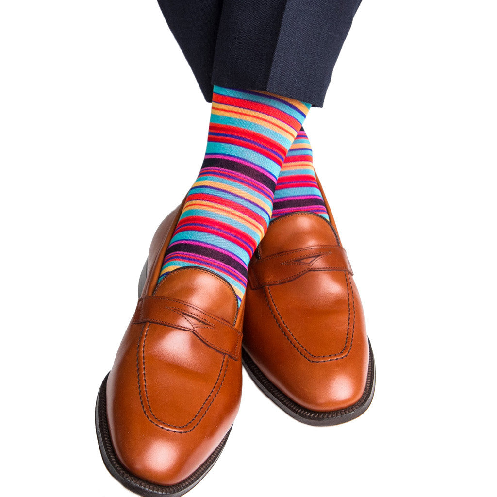 Clematis Blue with Rose and Yolk Stripe Linked Toe Mid Calf - mid-calf - dapper-classics 