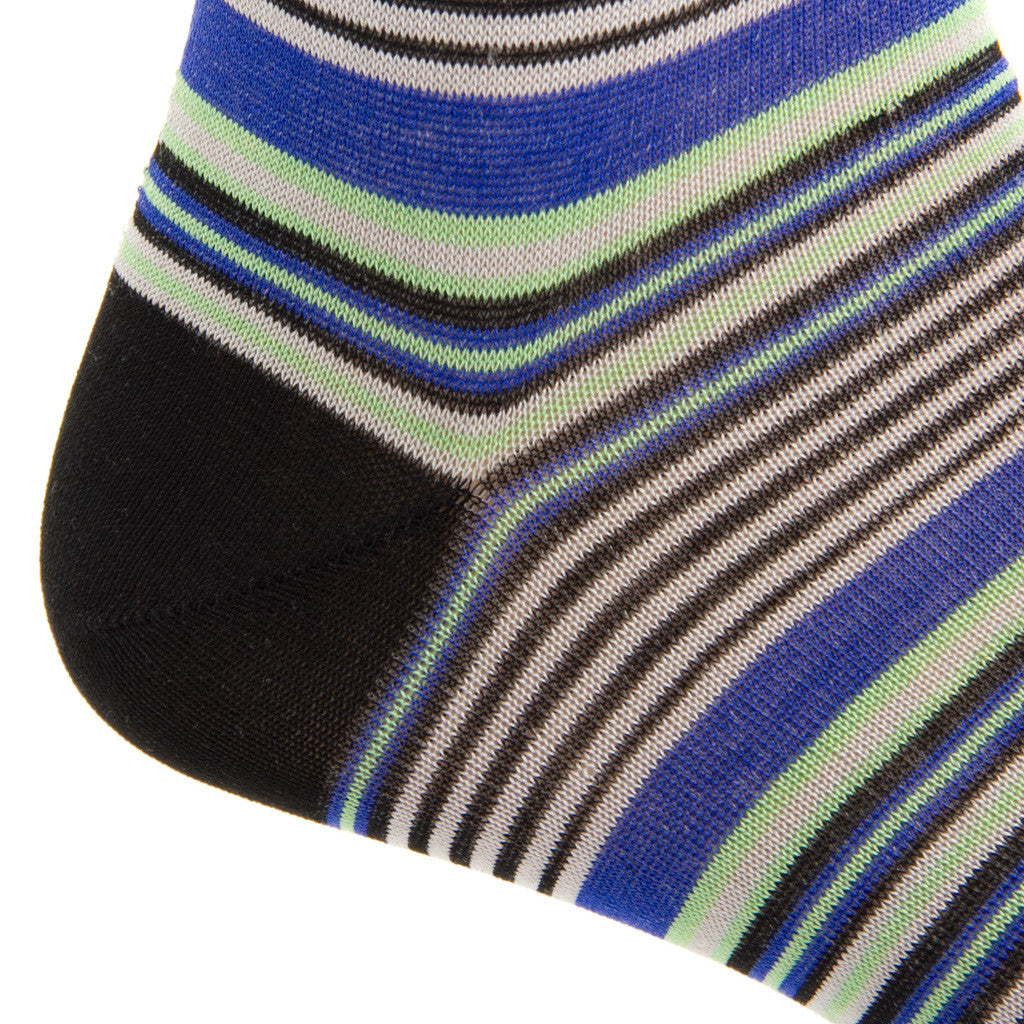 Black with Grey, Clematis Blue and Green Mini Stripe Linked Toe Mid-Calf - mid-calf - dapper-classics