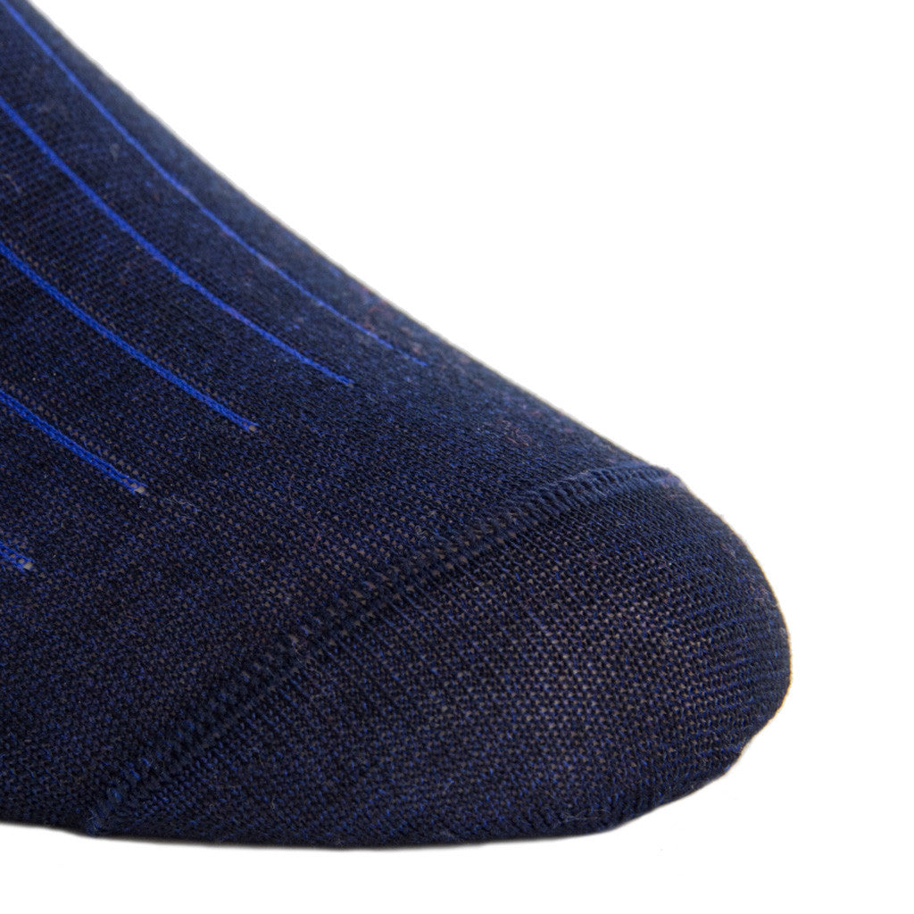 Navy with Blue Vertical Stripe Sock Linked Toe OTC - over-the-calf - dapper-classics 