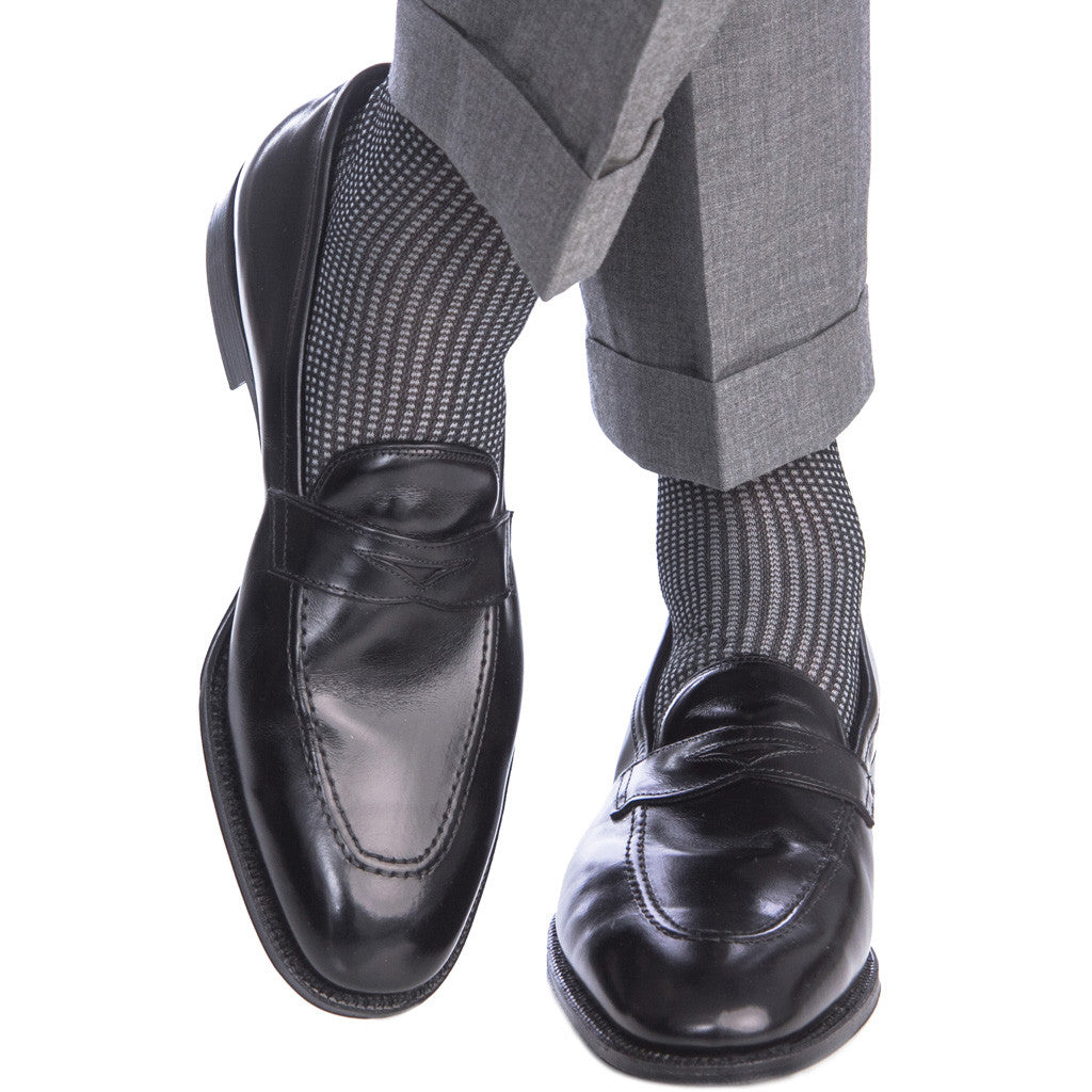 Black with Ash Grenadine Sock Linked Toe Mid-Calf - mid-calf - dapper-classics