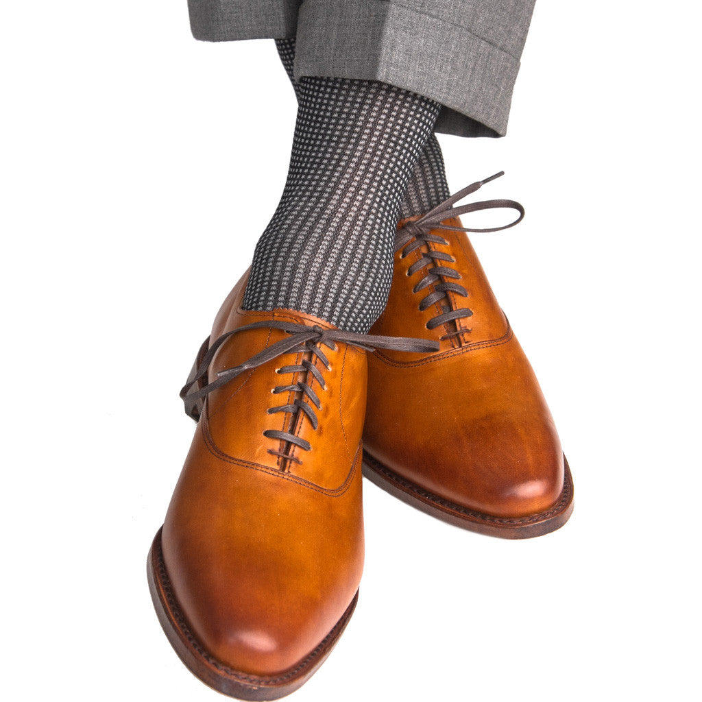 Black with Ash Grenadine Sock Linked Toe Mid-Calf - mid-calf - dapper-classics 