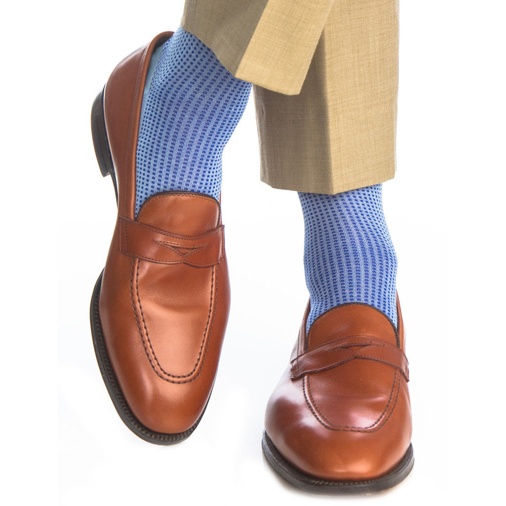 Sky Blue with Clematis Blue Grenadine Sock Linked Toe Mid-Calf - mid-calf - dapper-classics
