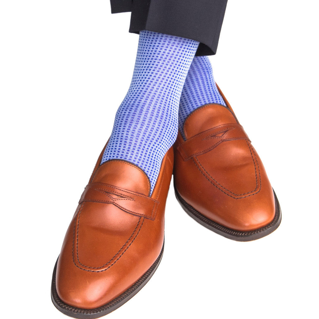 Sky Blue with Clematis Blue Grenadine Sock Linked Toe OTC - over-the-calf - dapper-classics