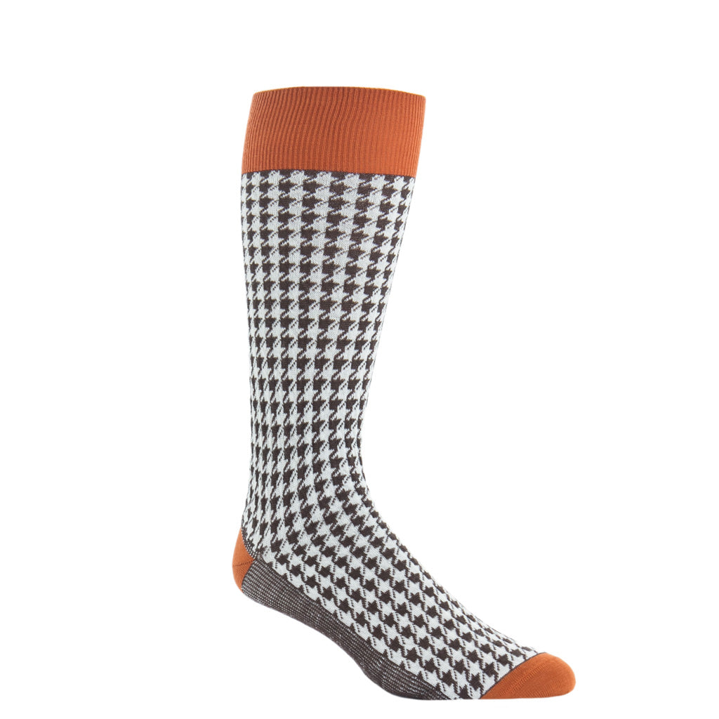 Brown-Cream-Orange-Houndstooth-Wool-Sock