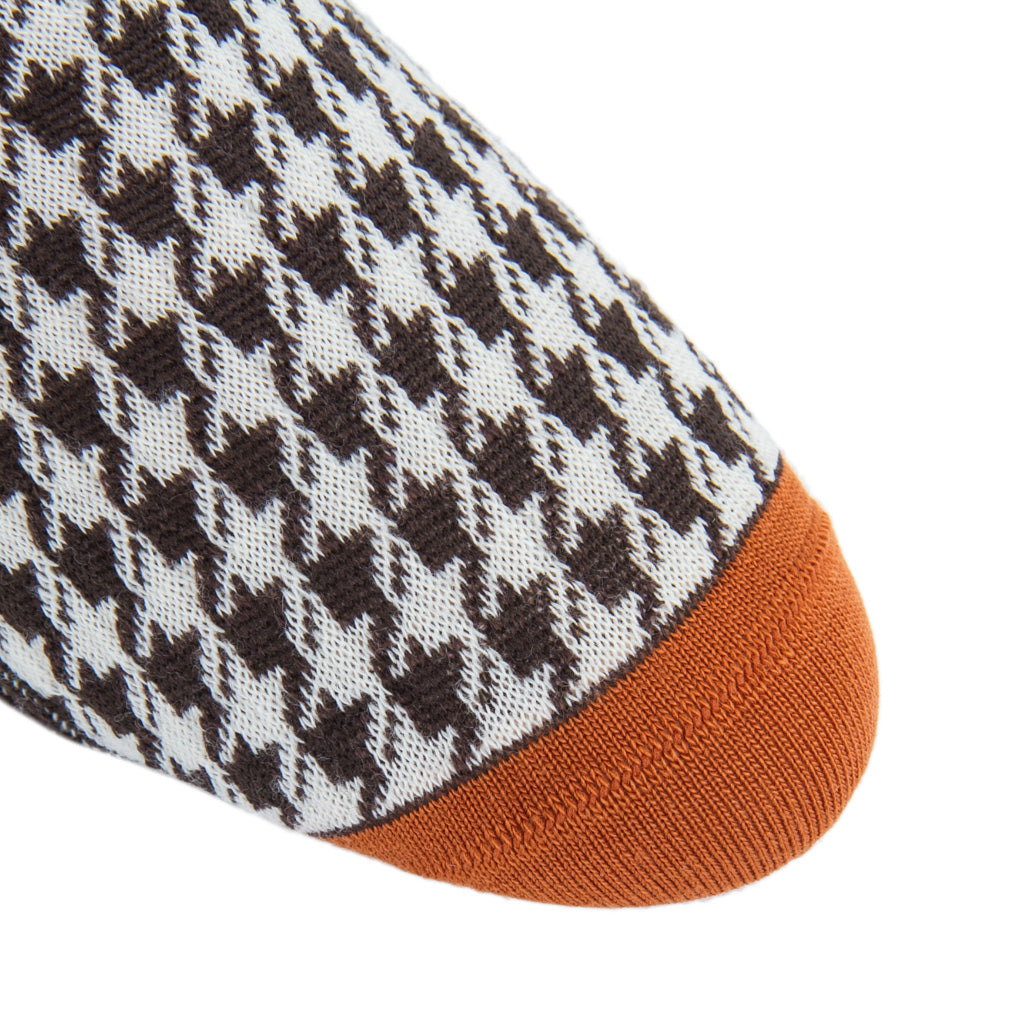 Coffee-Brown-Cream-Tigerlily-Orange-Large-Houndstooth-Wool-Sock-American-Made