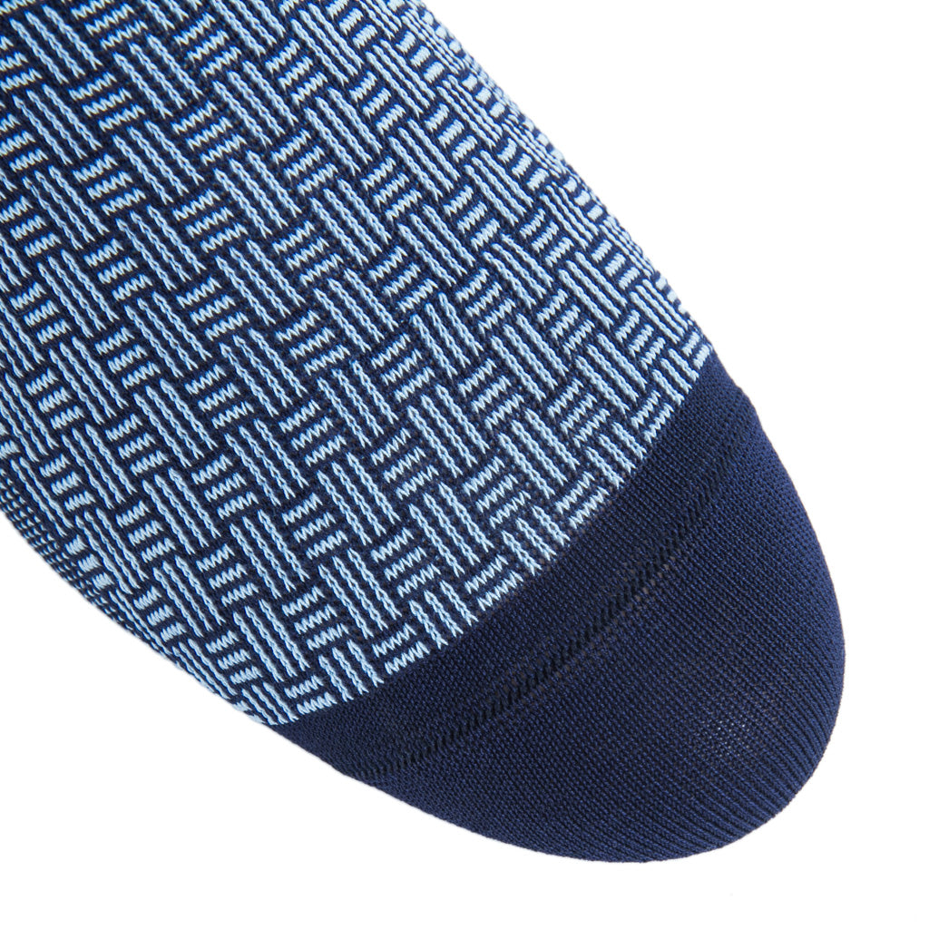 Classic Navy with Sky Blue Cross Hatch Cotton Over-the-Calf Sock