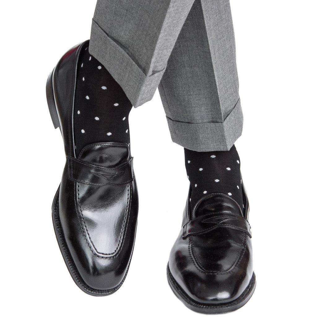 Black with Ash Dot Sock Linked Toe Mid-Calf - mid-calf 