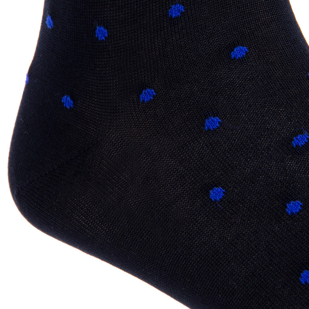 Navy with Clematis Blue Dot Sock Linked Toe Mid-Calf - mid-calf - dapper-classics