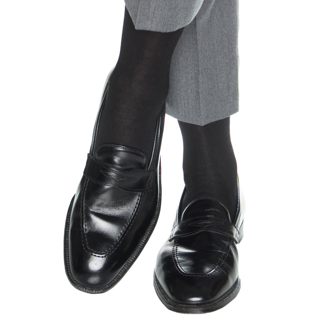 Black Solid Formal Cotton Sock No Rib Linked Toe OTC 8-12 Black Solid Formal Cotton Sock No Rib Linked Toe OTC 8-12