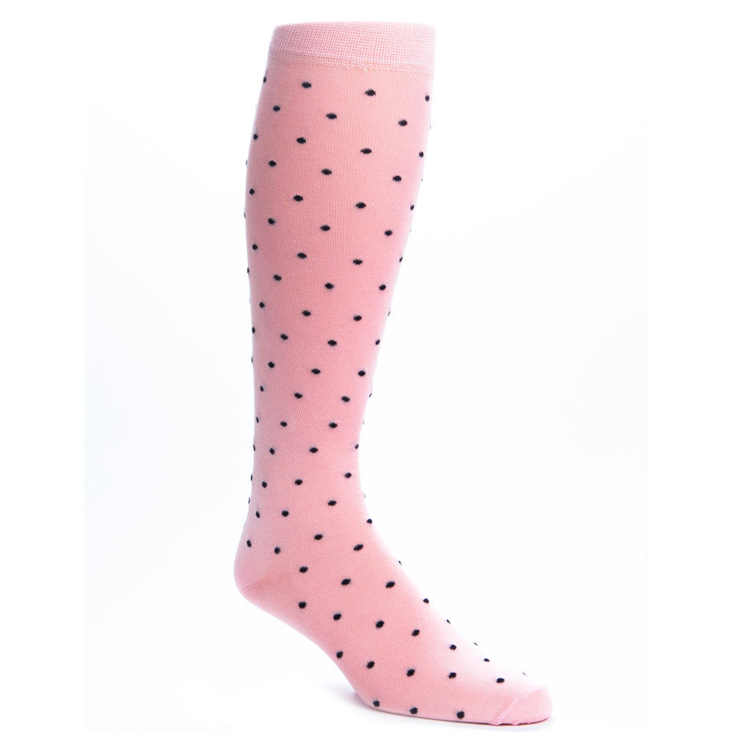 Pink with Navy Polka Dot Socks Linked Toe OTC - over-the-calf - dapper-classics