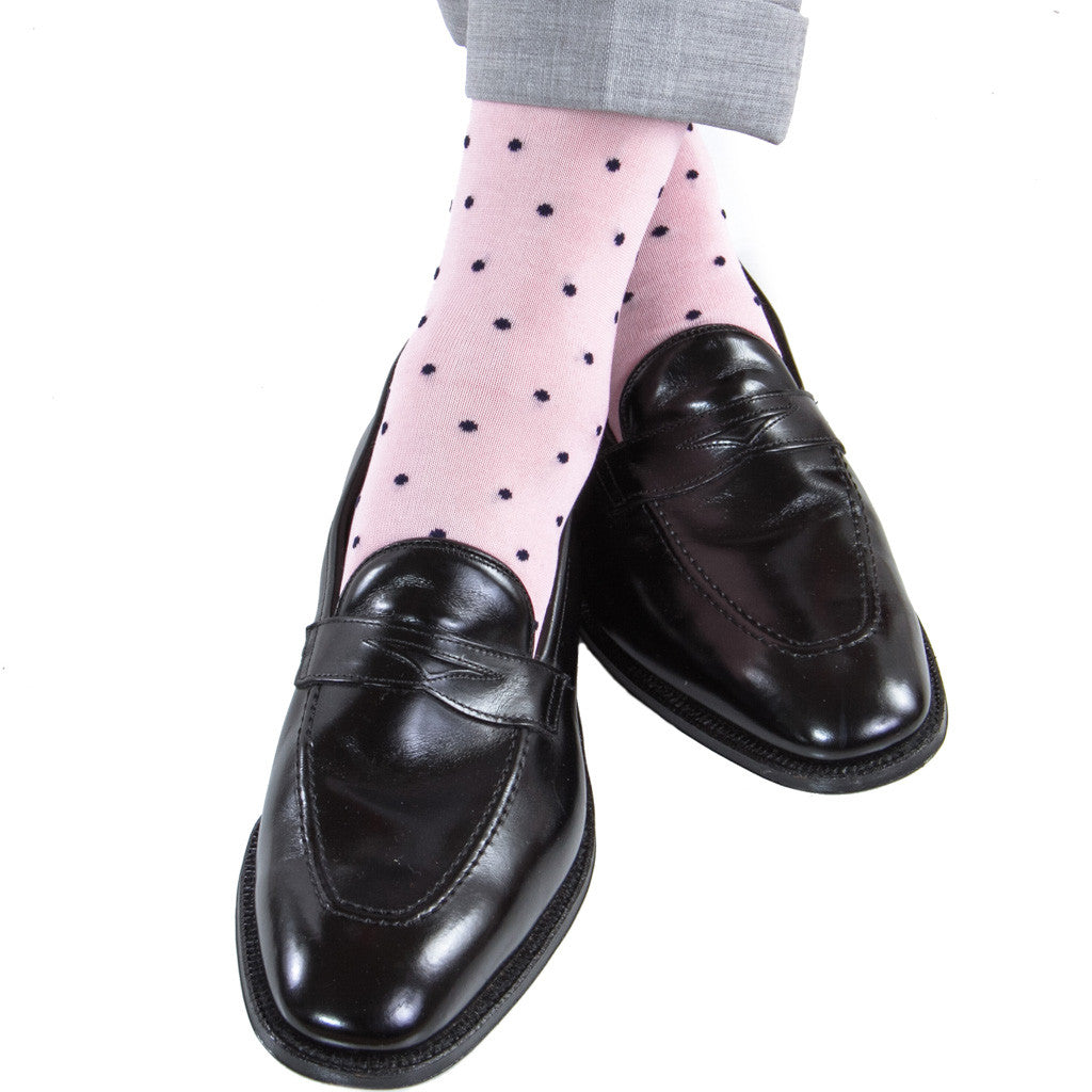 Pink with Navy Polka Dot Socks Linked Toe OTC - over-the-calf - dapper-classics