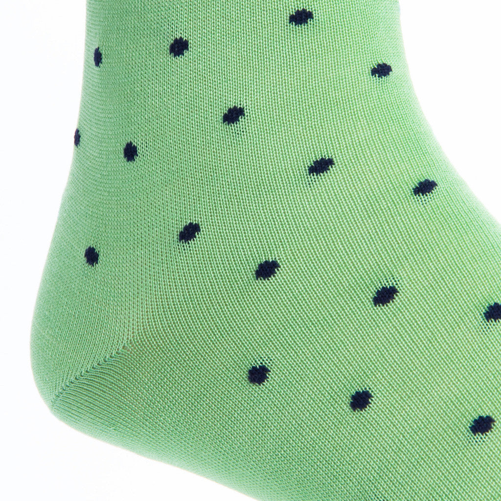 Green with Navy Dot Sock Linked Toe Mid-Calf - mid-calf - dapper-classics 