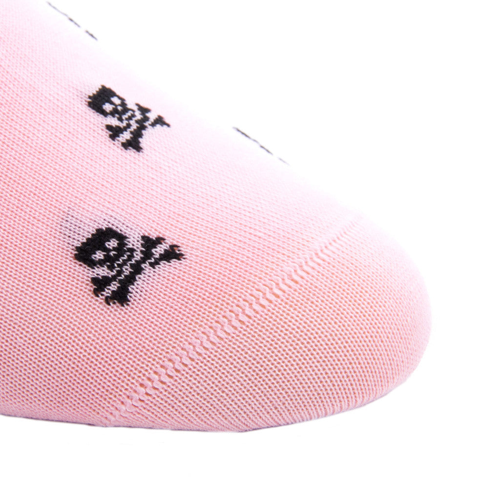 Pink with Black Skull and Crossbone Sock Linked Toe OTC - over-the-calf - dapper-classics