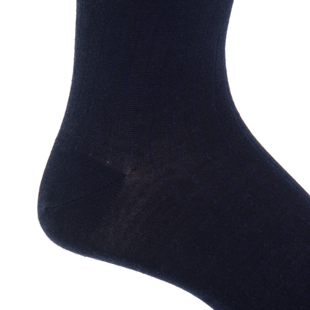 Navy Solid Wide Ribbed Cashmere Over-the-Calf Sock