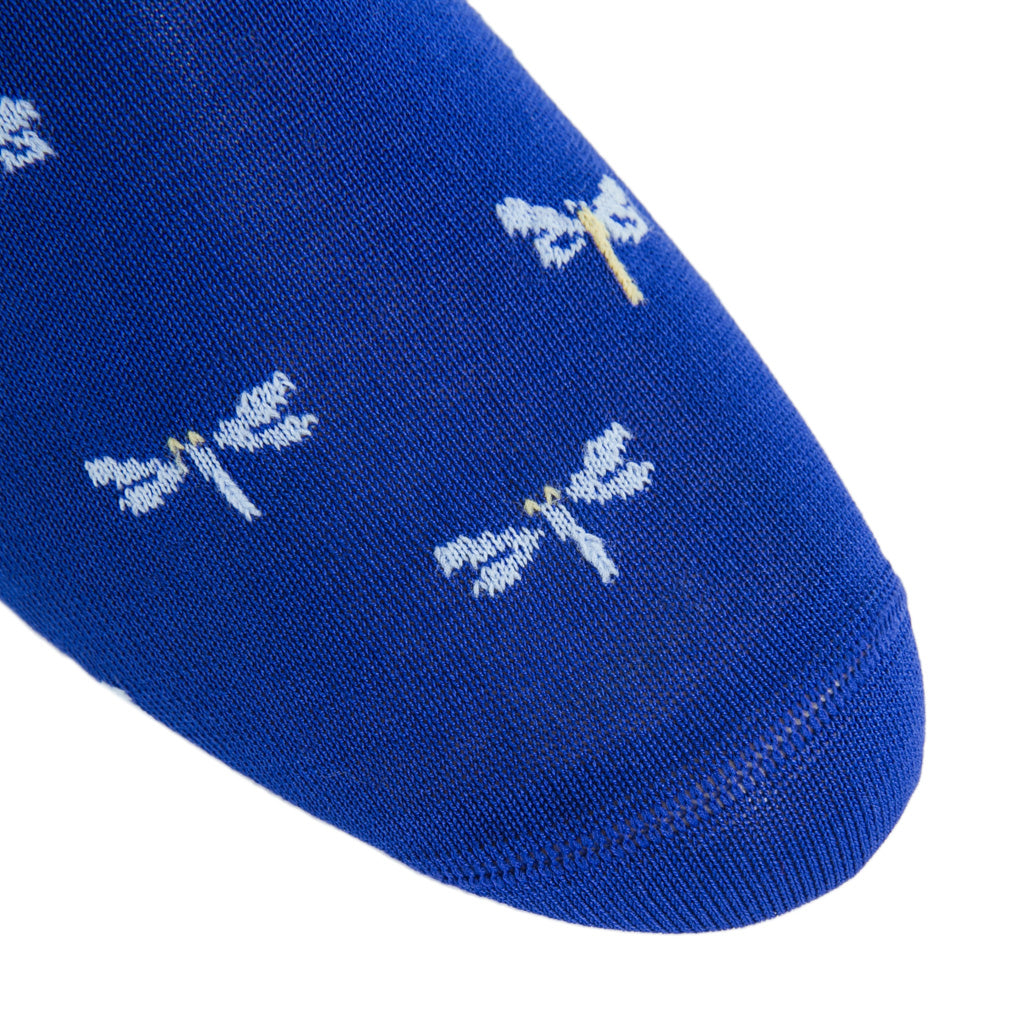 Clematis with Sky Blue &amp; Yellow Dragonflies Cotton Mid-Calf Sock