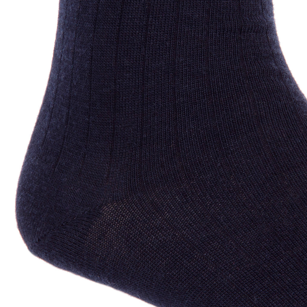 Black Ribbed Sock Fine Merino Wool Linked Toe Mid-Calf - mid-calf - dapper-classics 