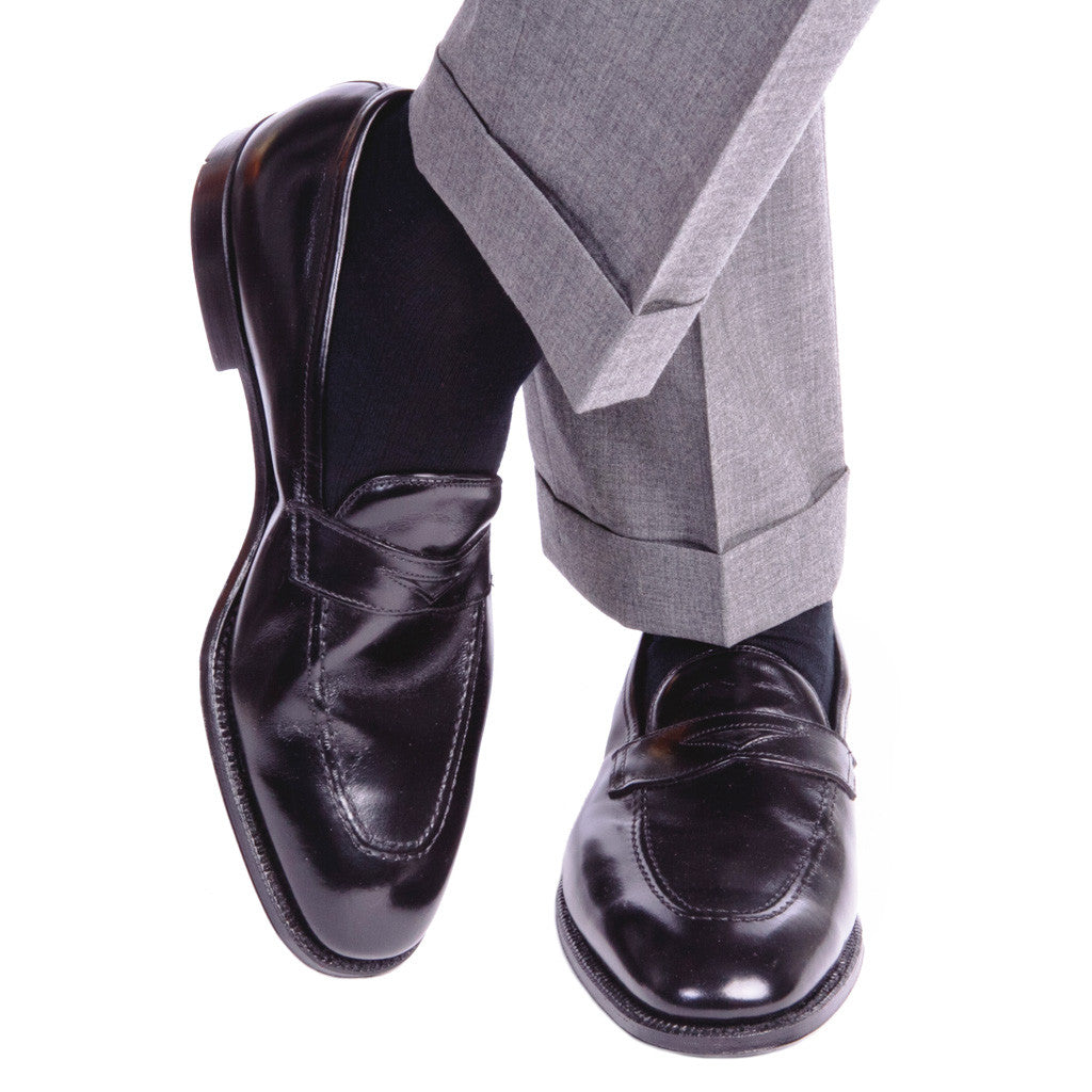 Black Ribbed Sock Fine Merino Wool Linked Toe Mid-Calf - mid-calf - dapper-classics 