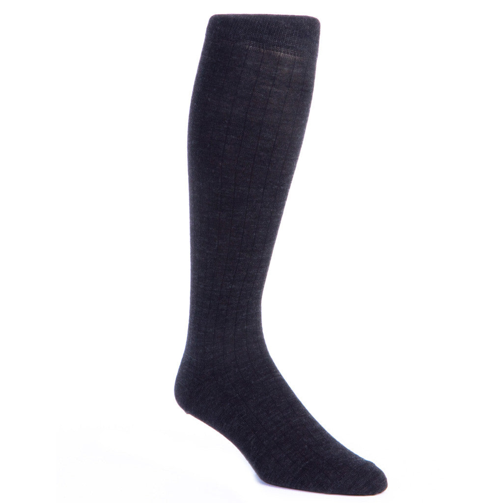 Charcoal Ribbed Sock Fine Merino Wool Sock OTC - over-the-calf - dapper-classics