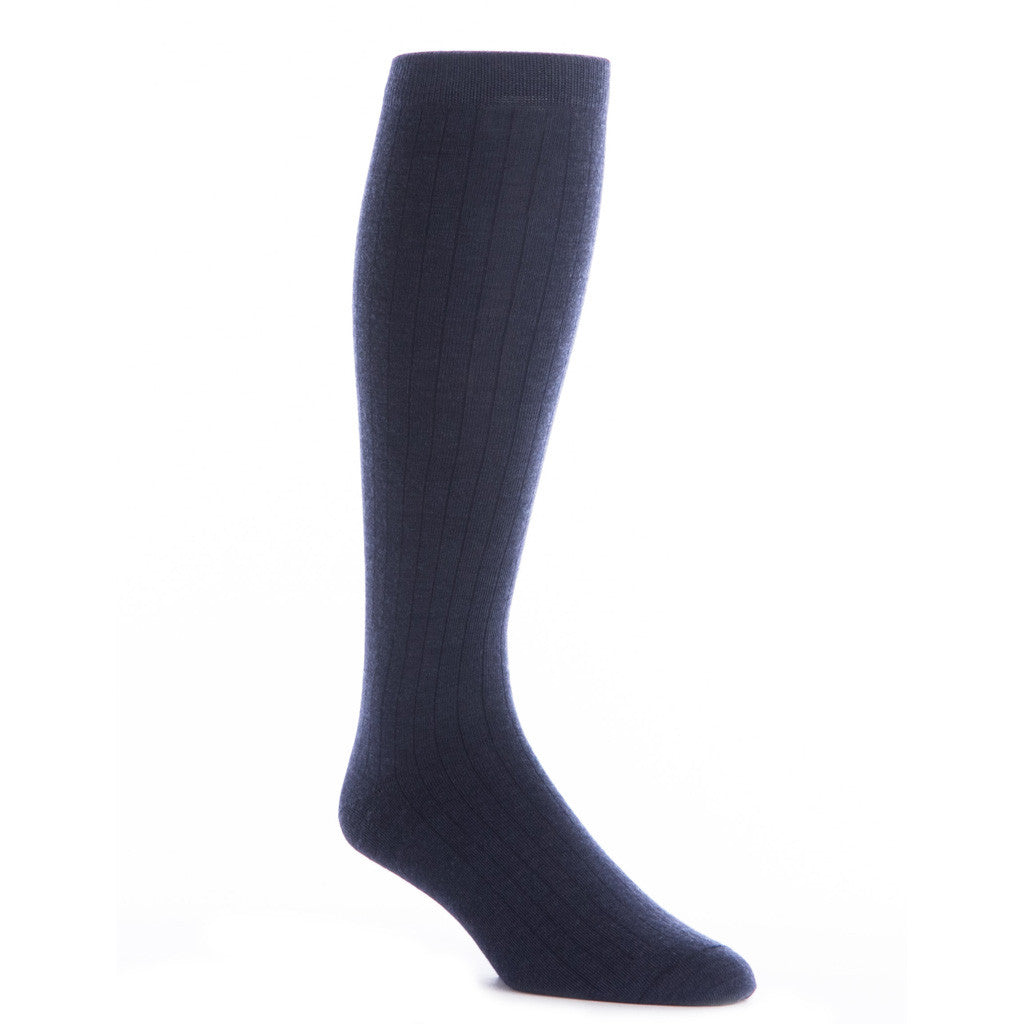 Dress Navy Ribbed Fine Merino Wool Linked Toe OTC - over-the-calf - dapper-classics