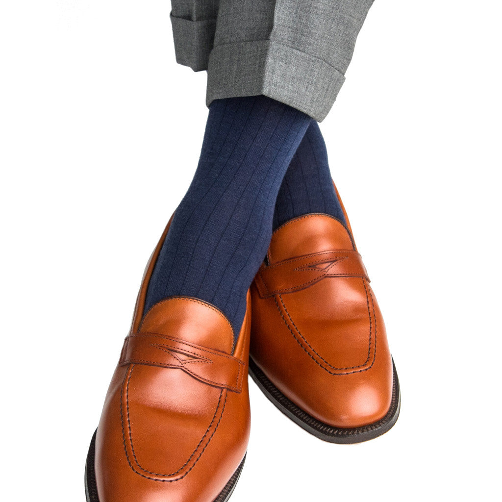 Mens navy wool dress socks Made In USA 8-12