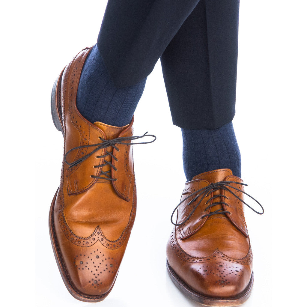 Dress Navy Solid Ribbed Fine Merino Wool Over-the-Calf Sock