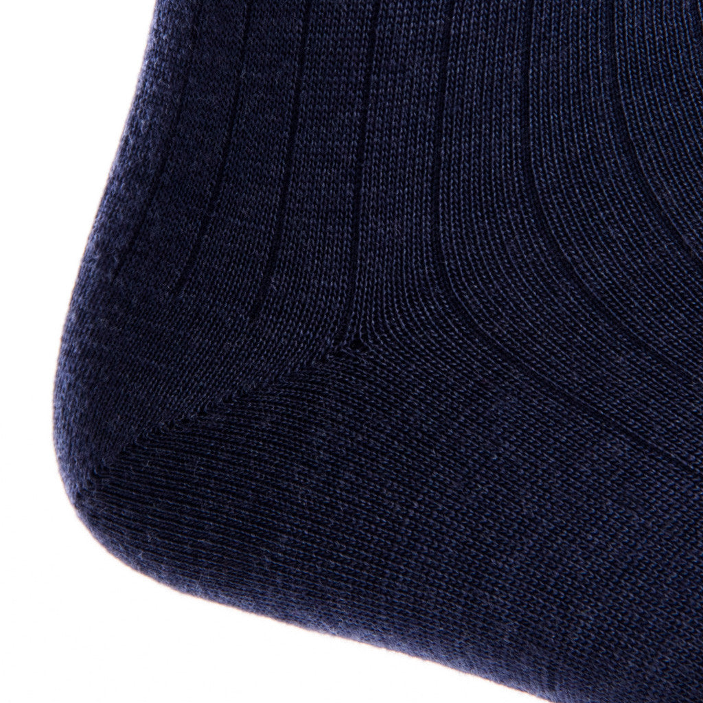 Dress Navy Sock Fine Merino Wool Mid-Calf Linked Toe - mid-calf - dapper-classics