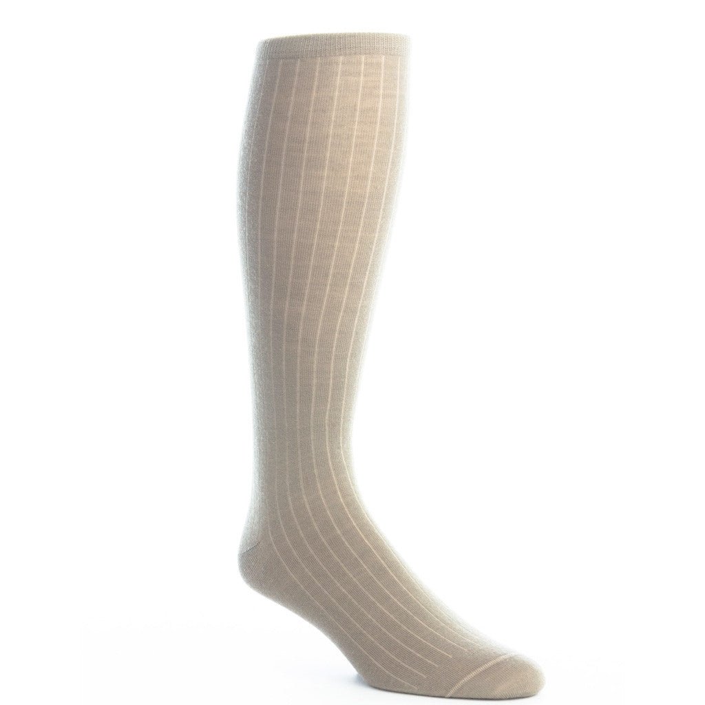 Taupe Ribbed Sock Fine Merino Wool Linked Toe OTC - over-the-calf - dapper-classics