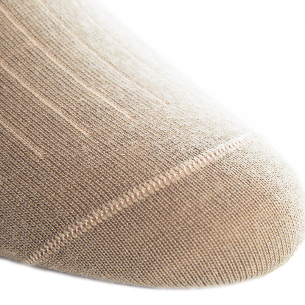 Taupe Ribbed Sock Fine Merino Wool Linked Toe OTC - over-the-calf - dapper-classics