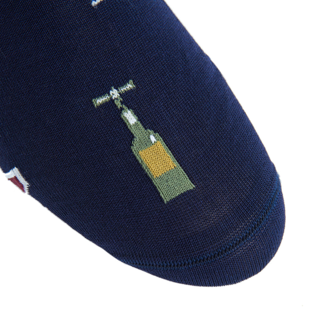 Classic Navy with Wine Glass &amp; Bottle Cotton Over-the-Calf Sock