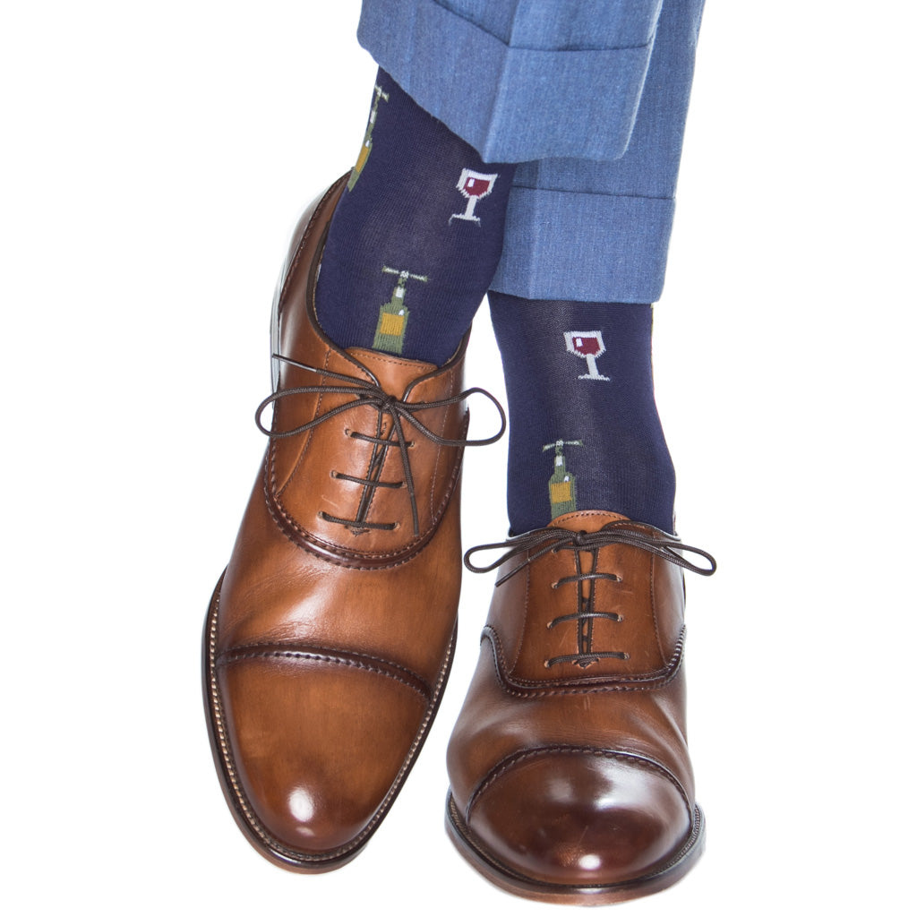 Classic Navy w/Pine Green, Merlot, and Gold Wine Glass/Bottle Cotton S   Dapper Classics