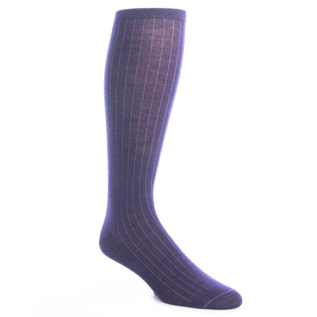 Purple Ribbed Sock Fine Merino Wool Linked Toe OTC - over-the-calf - dapper-classics