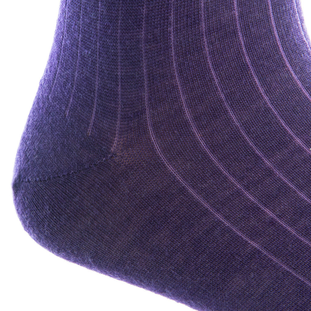 Purple Ribbed Socks Fine Merino Wool Linked Toe Mid-Calf - mid-calf - dapper-classics