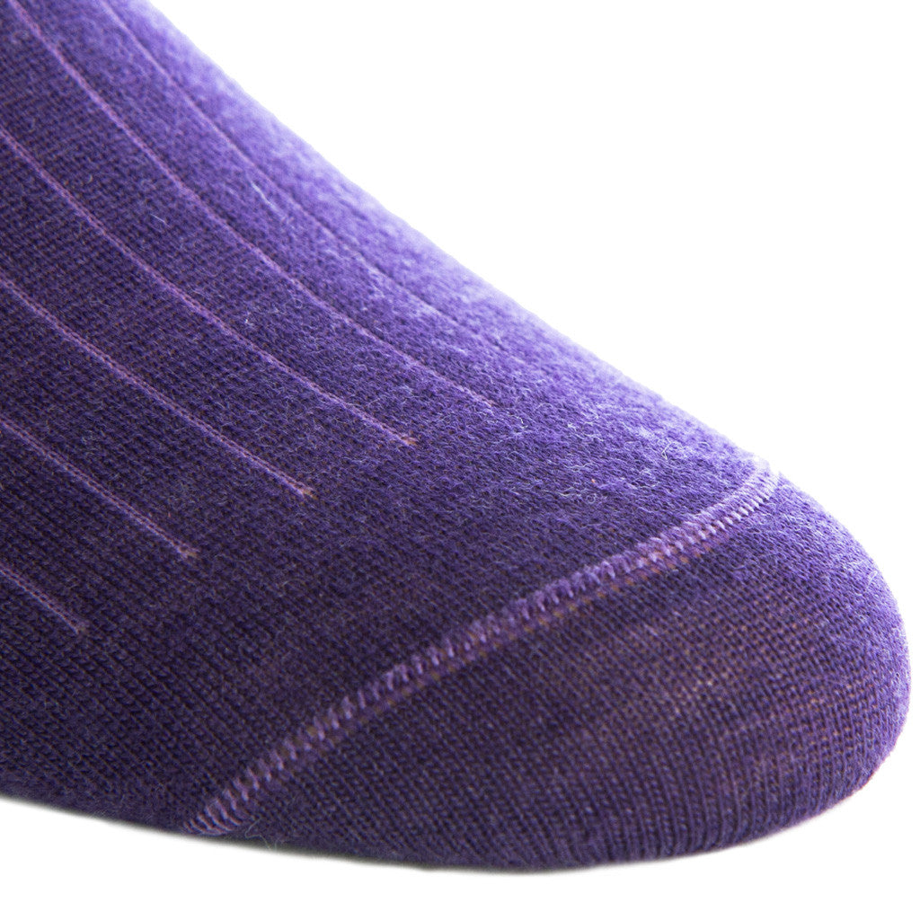 Purple Ribbed Socks Fine Merino Wool Linked Toe Mid-Calf - mid-calf - dapper-classics