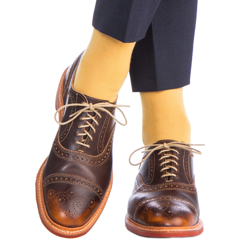 Saffron Ribbed Sock Fine Merino Wool Linked Toe Mid Calf - mid-calf - dapper-classics
