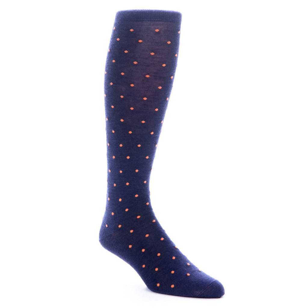 Dress Navy with Orange Dots Fine Merino Linked Toe OTC - over-the-calf - dapper-classics 