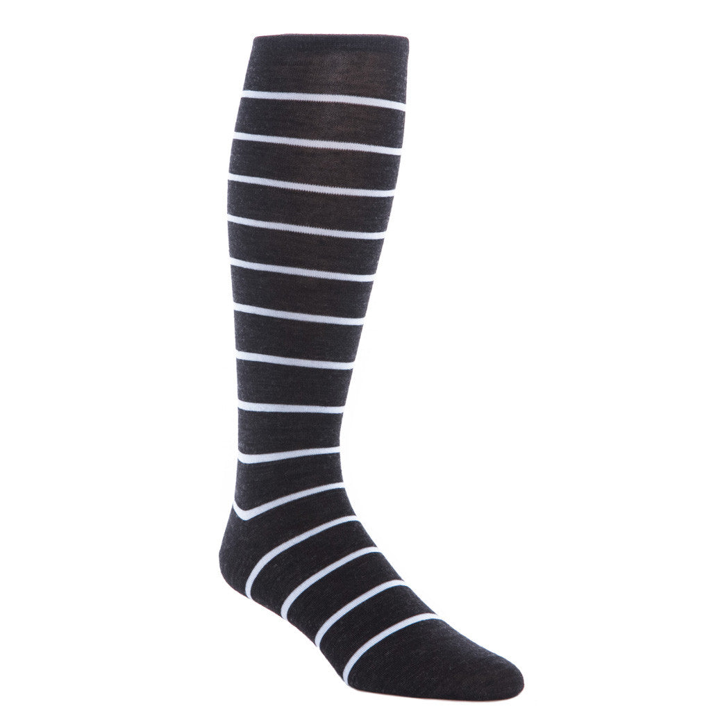 Charcoal with Sky Stripe Linked Toe Fine Merino Wool OTC - over-the-calf - dapper-classics