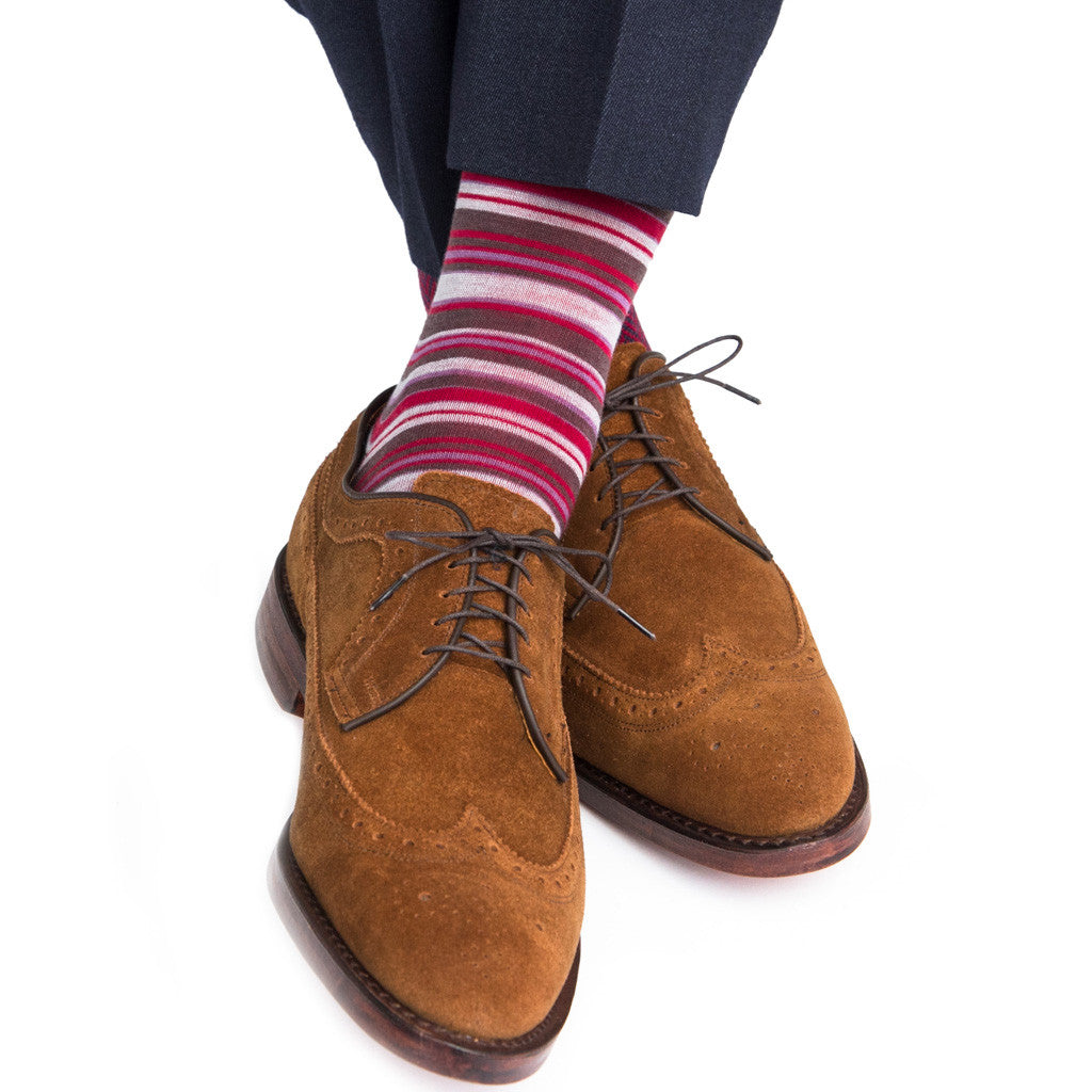 Charcoal with Purple Grey Brown Fine Merino Wool Linked Toe Mid-Calf - mid-calf - dapper-classics
