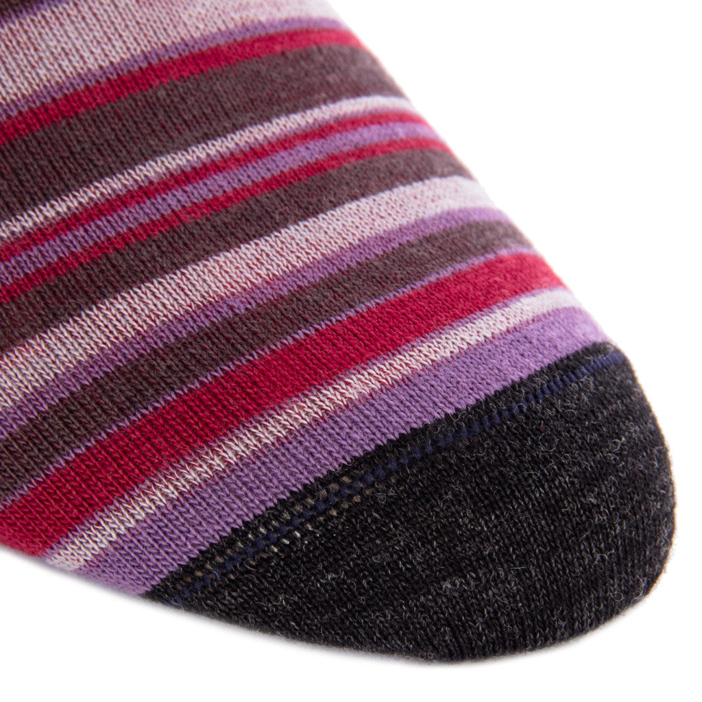 Charcoal with Purple Grey Brown Fine Merino Wool Linked Toe Mid-Calf - mid-calf - dapper-classics