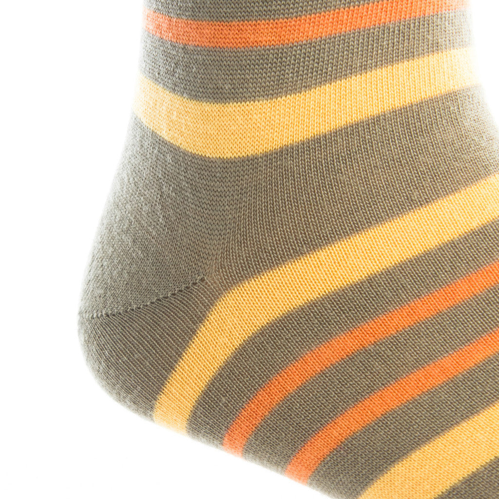 Taupe with Saffron and Orange Double Stripe Sock Fine Merino Wool Linked Toe Mid-Calf - mid-calf - dapper-classics