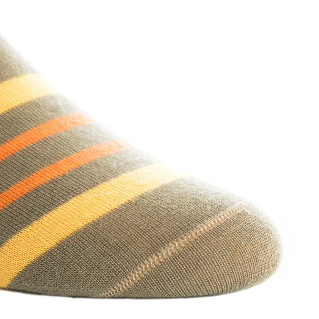 Taupe with Saffron and Orange Double Stripe Sock Fine Merino Wool Linked Toe OTC - over-the-calf - dapper-classics