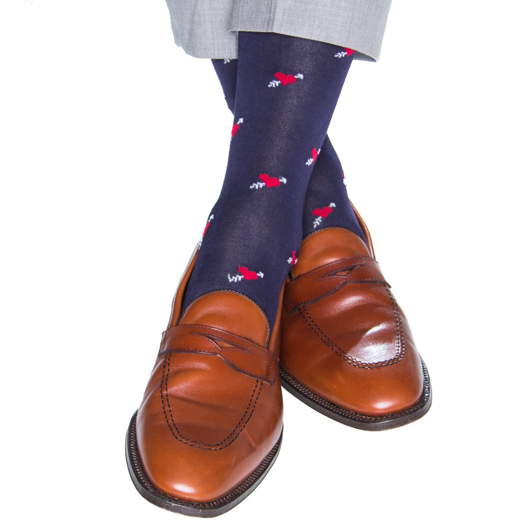 Classic Navy with Red Heart and Cream Arrow Cotton