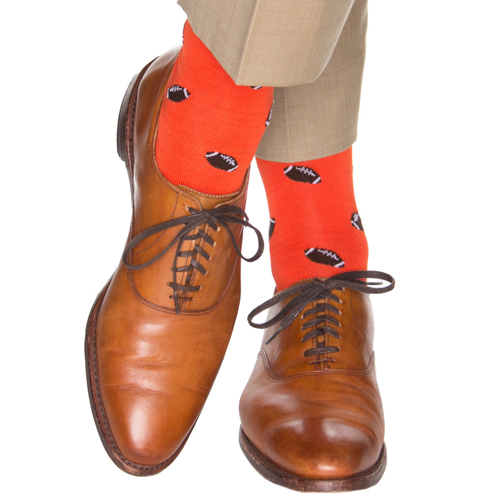 Tigerlily Orange with Coffee Brown Football Cotton Sock Linked Toe OTC Tigerlily Orange with Coffee Brown Football Cotton Sock Linked Toe OTC