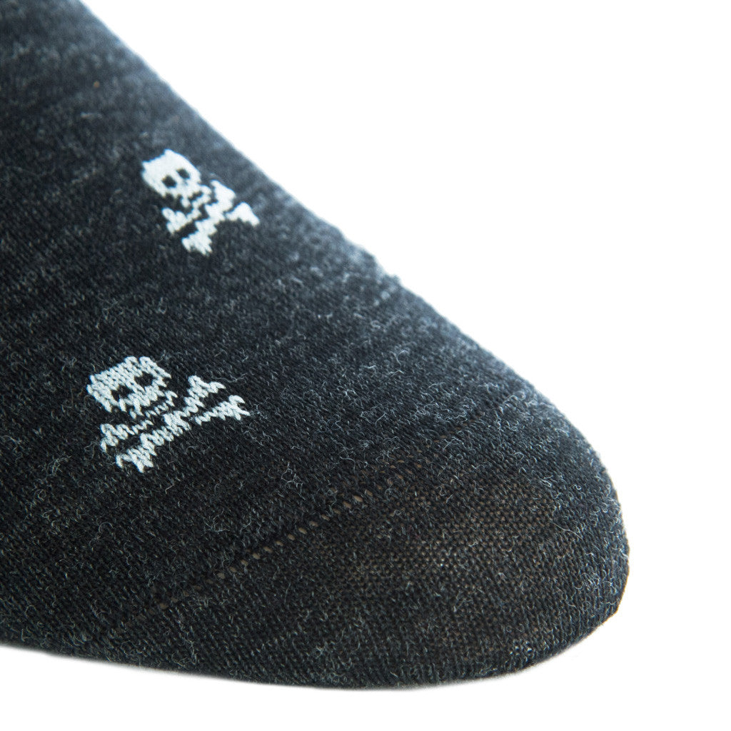 Charcoal with Ash Skull and Crossbone Sock Fine Merino Wool Linked Toe Mid Calf - mid-calf - dapper-classics