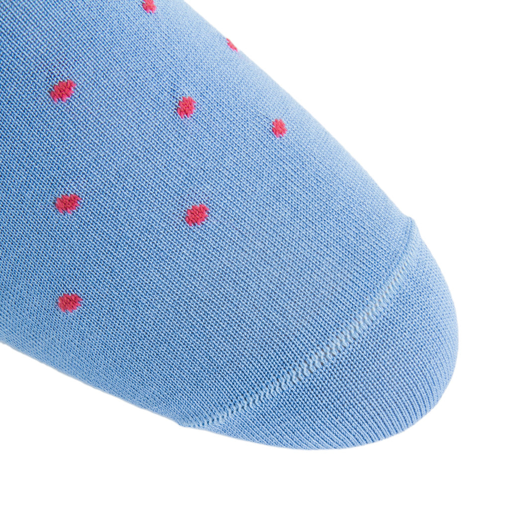 Azure Blue with Coral Dot Sock Cotton Linked Toe OTC