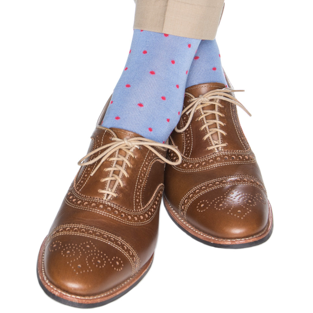 Azure Blue with Coral Dot Sock Cotton Linked Toe OTC Dapper Classics Azure Blue with Coral Dot Sock Cotton Linked Toe OTC Dapper Classics