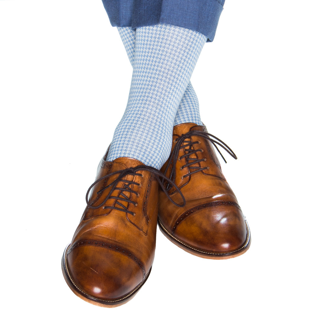 Blue with Cream Houndstooth