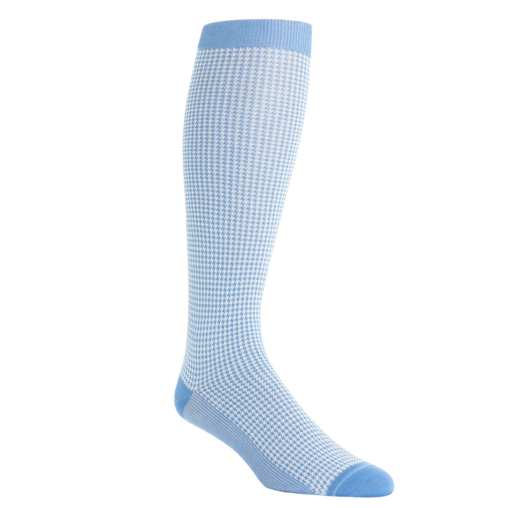 over-the-calf azure blue with cream houndstooth